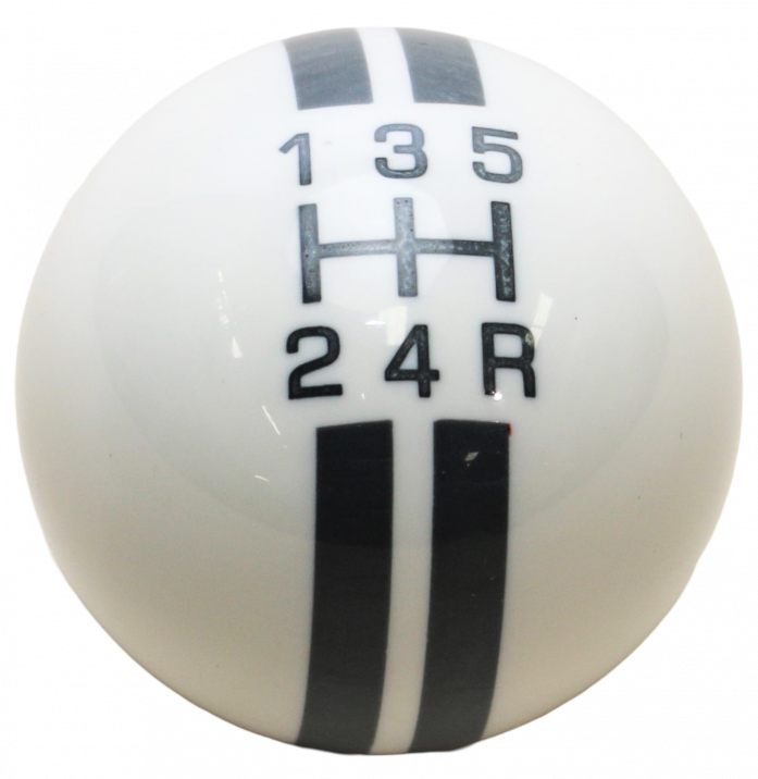 5-Speed R-Series White Shift Ball with Gray Racing Stripe 2-1/8" , 16mm used with Thread Reducers